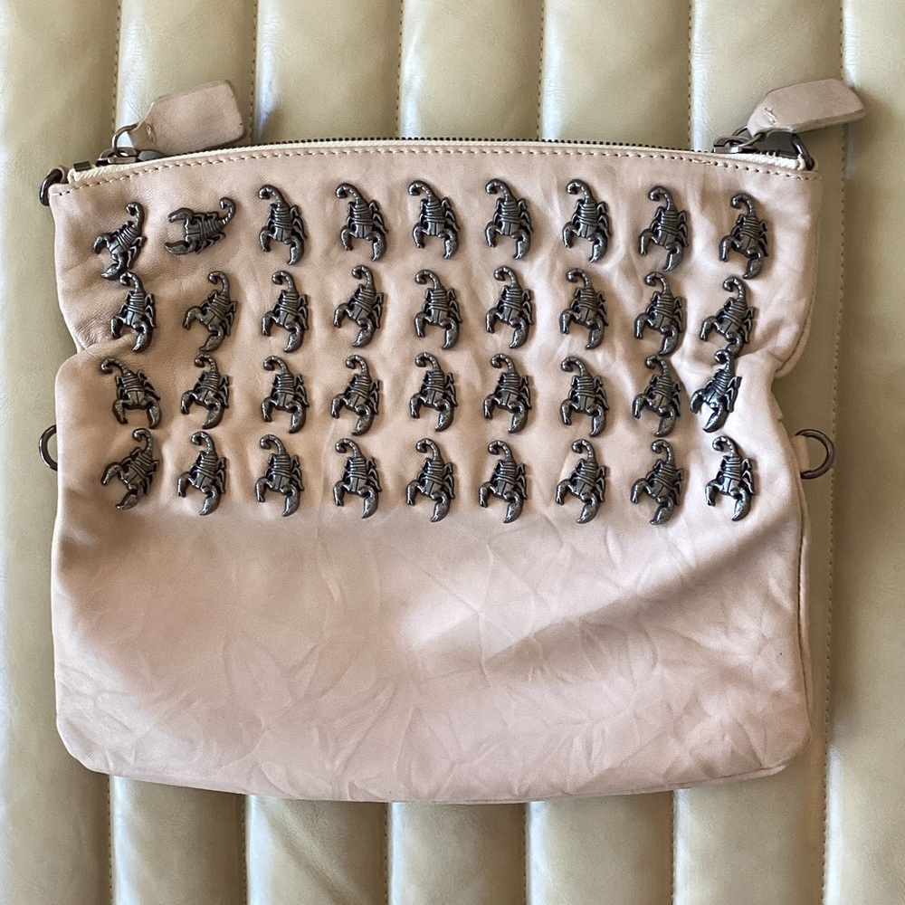 Beige Soft Leather Scorpion Clutch w/ Strap and dust bag